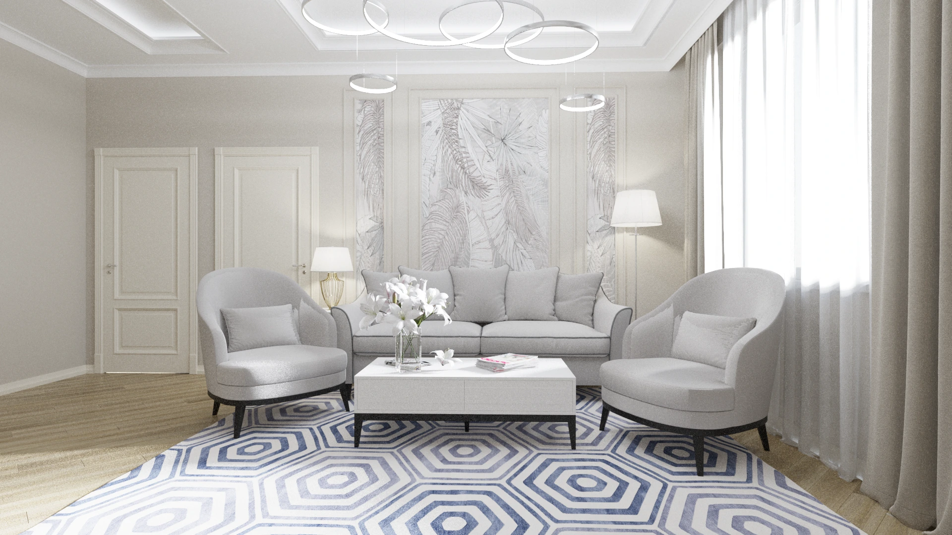 Modern apartment living area with integrated lighting design