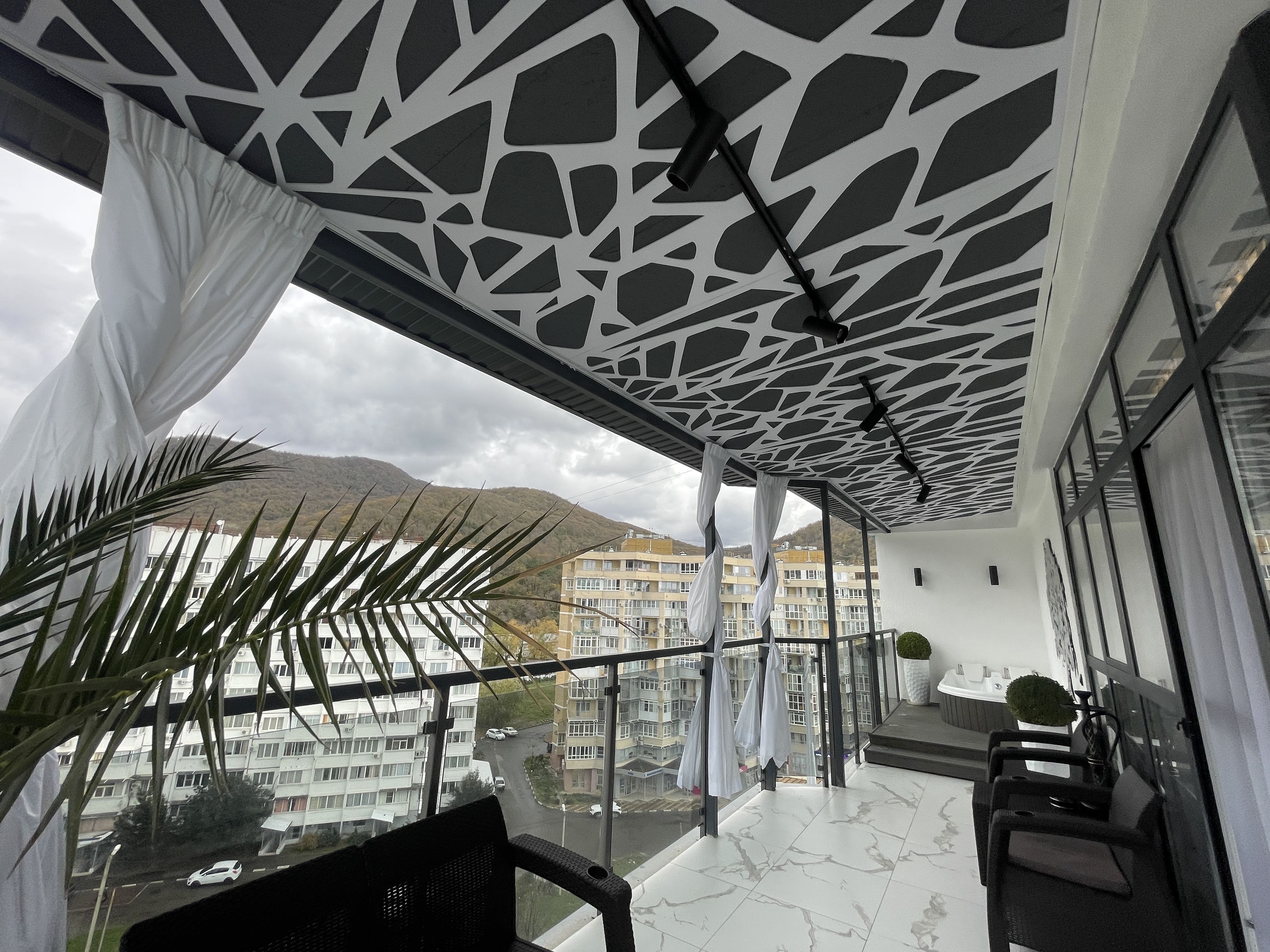 Modern residential interior design - balcony with hot tub