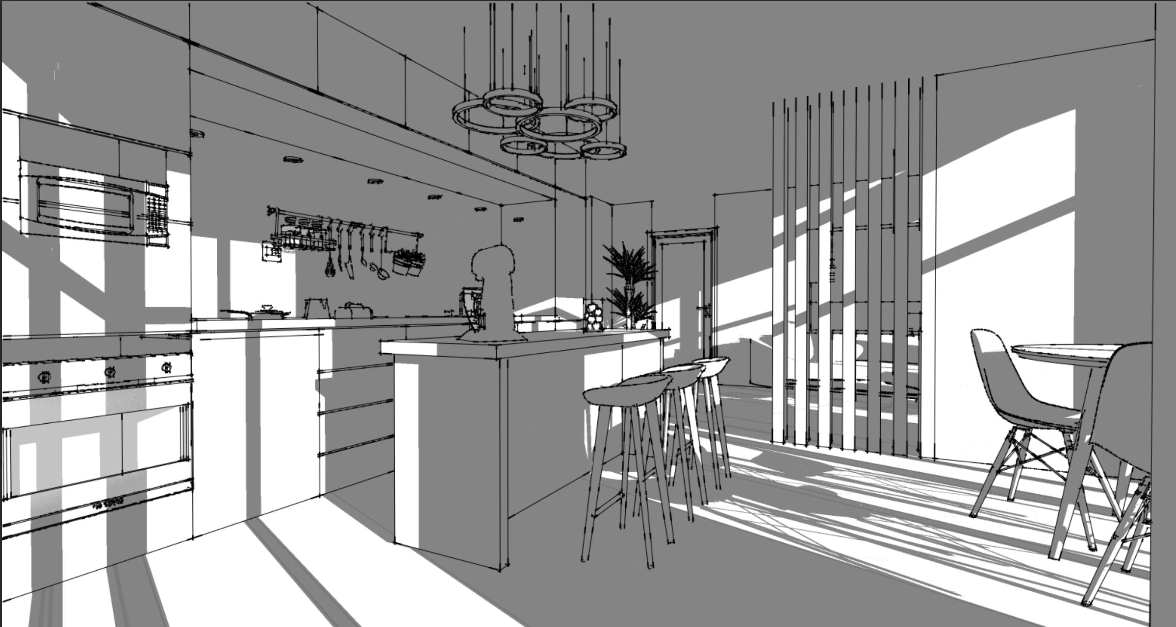 Dining and kitchen area sketch - interior design in Lazarevskoe