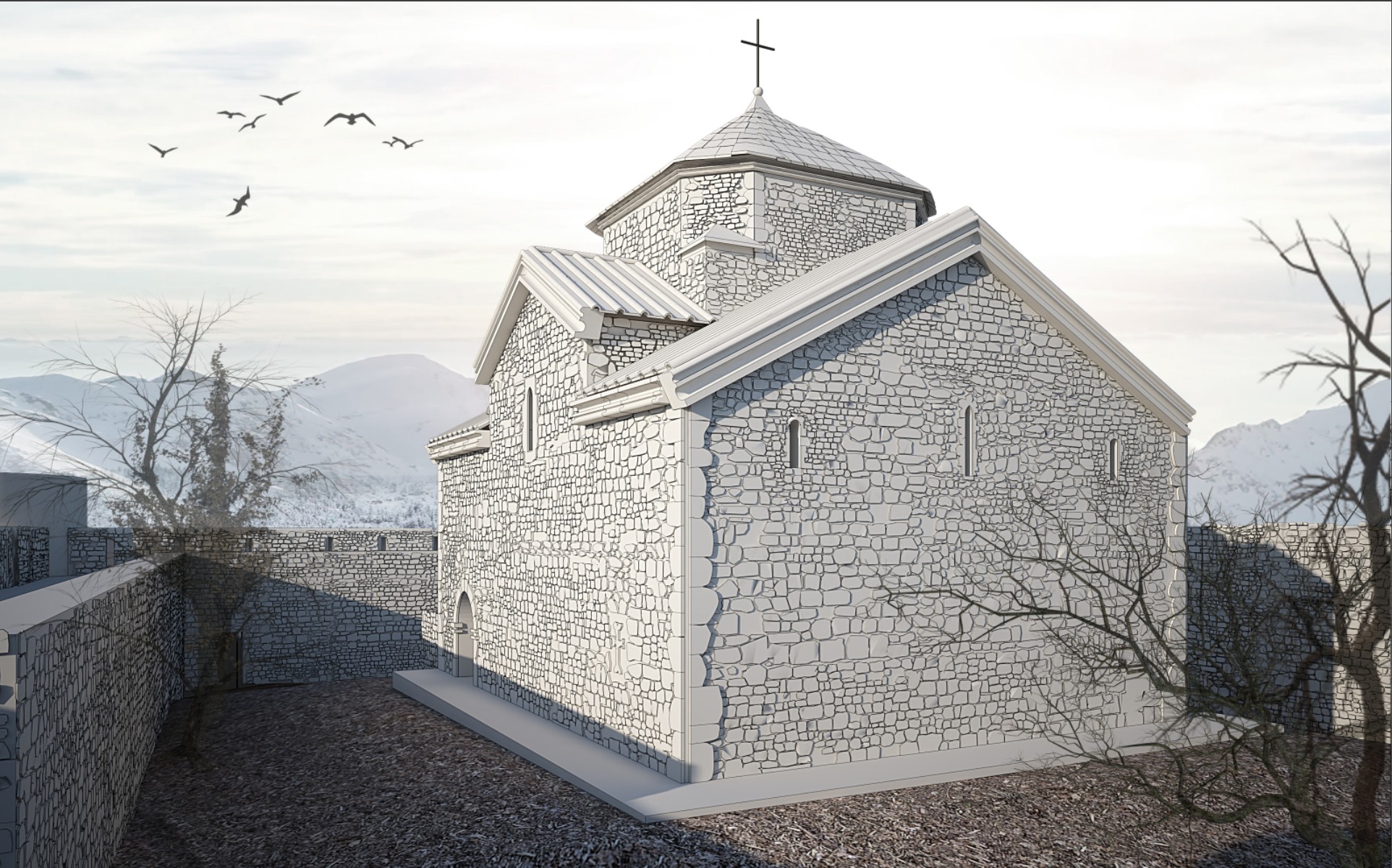 Architectural restoration drawings of historic monastery
