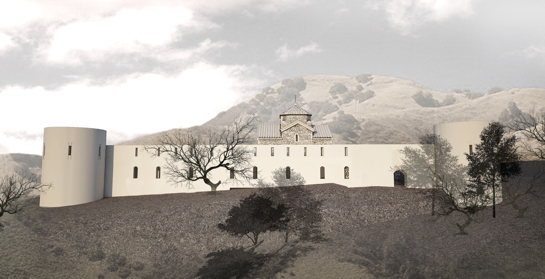 Architectural restoration of historic monastery