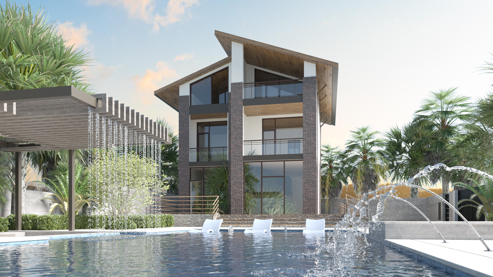 Modern private house floor plan and spatial layout