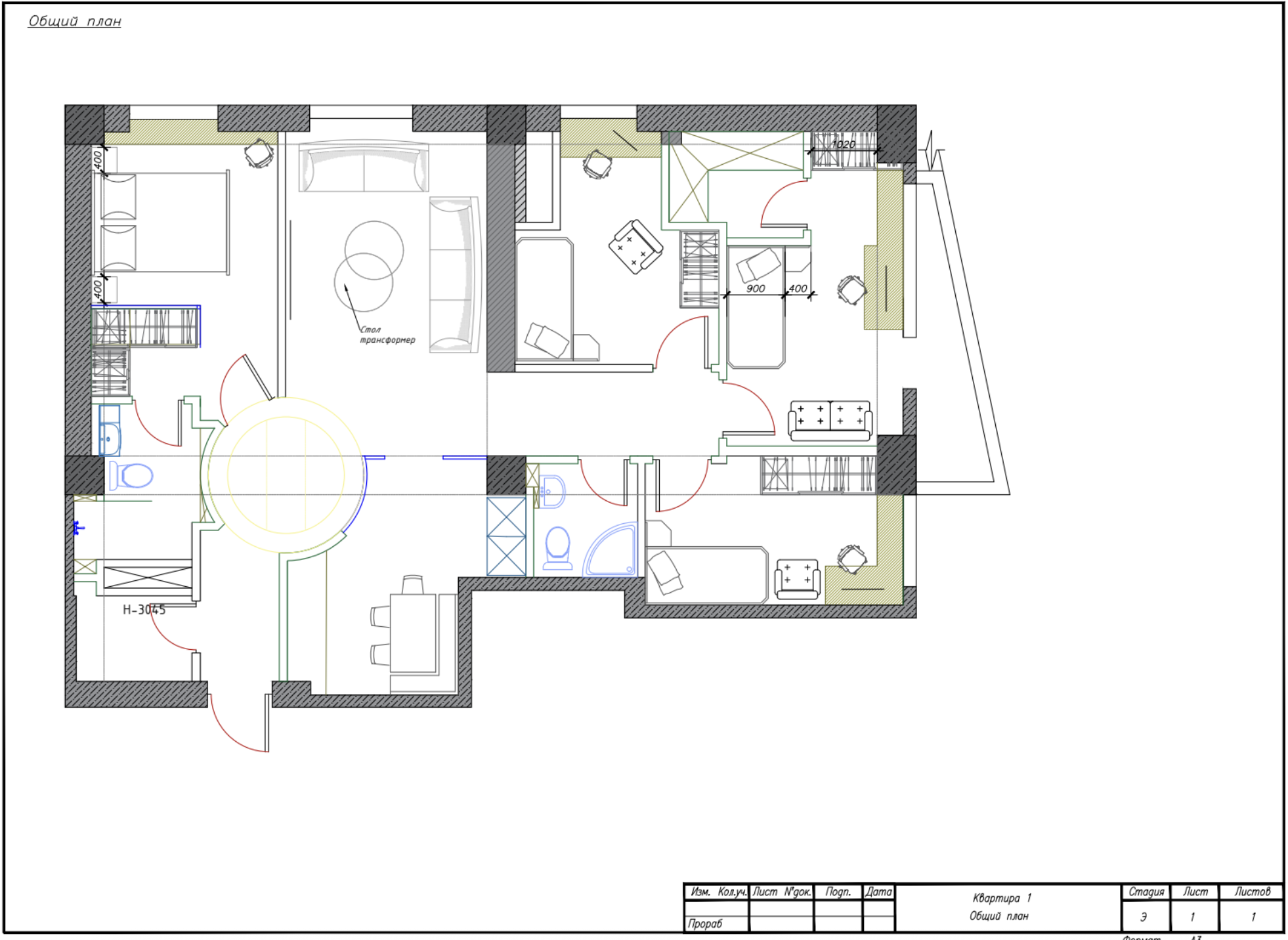 Apartment floor plan – residential interior project in Moscow, 76 square meters